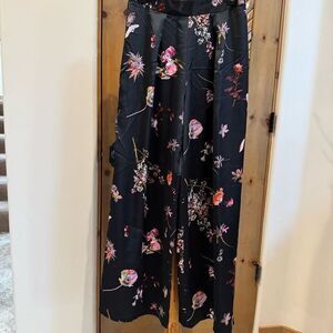 NWOT Victoria’s Secret M silky satiny floral black pajama pants